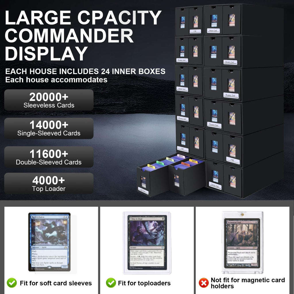 AOBOPLE Karten Box für 12000+ Trading Card,Sammelkarten-Aufbewahrungsbox mit 48 Kartenteiler,Etiketten Klebeband und Schubladen,Sammelkarten Box Trading Card Box für TCG,MTG,PTCG,Sports Karten