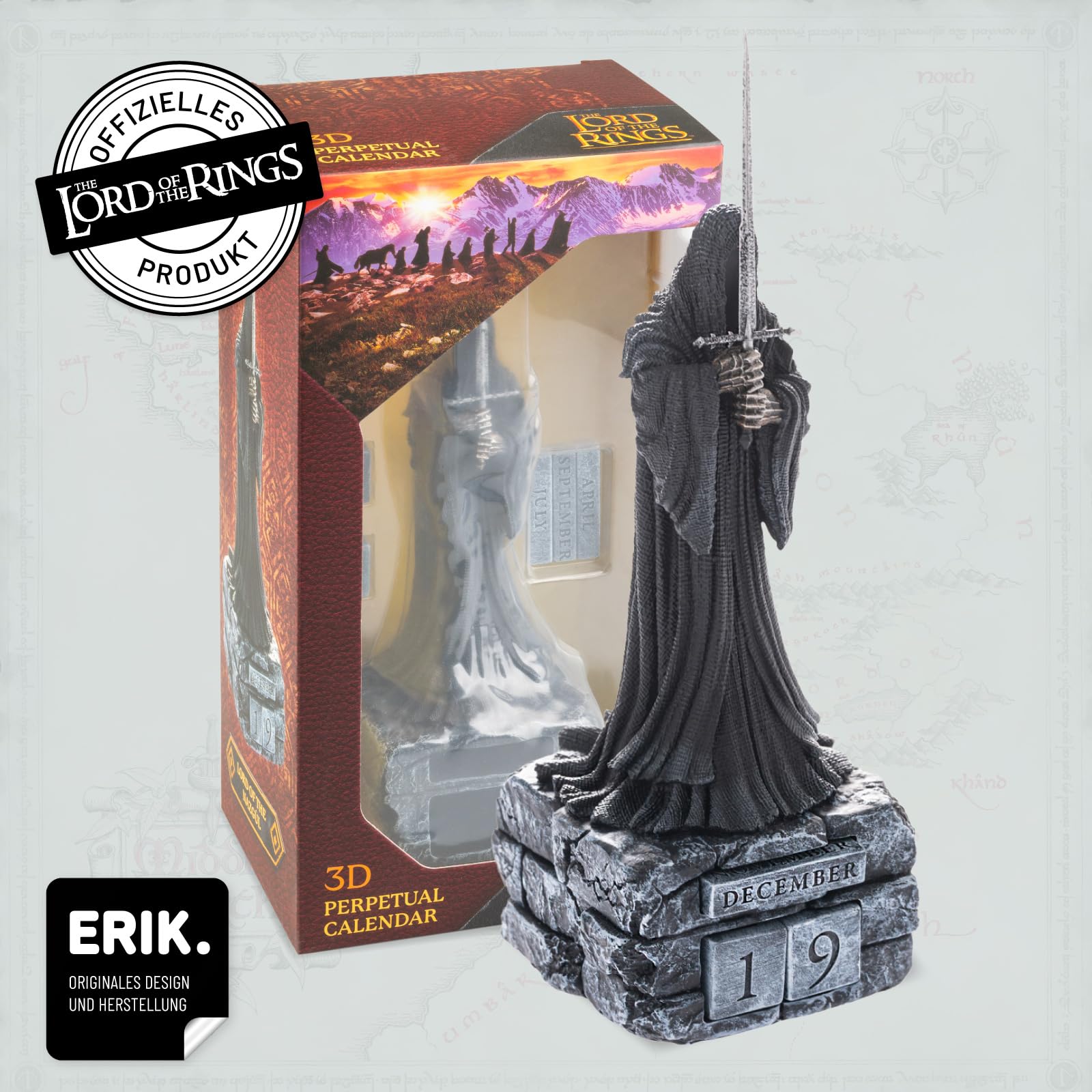 Grupo Erik Der Herr der Ringe Nazgûl Ewiger Kalender Figur | 3D Kalender Tischkalender zum Aufstellen - Dauerkalender - Offizieller Der Herr der Ringe Fanartikel Büro Deko
