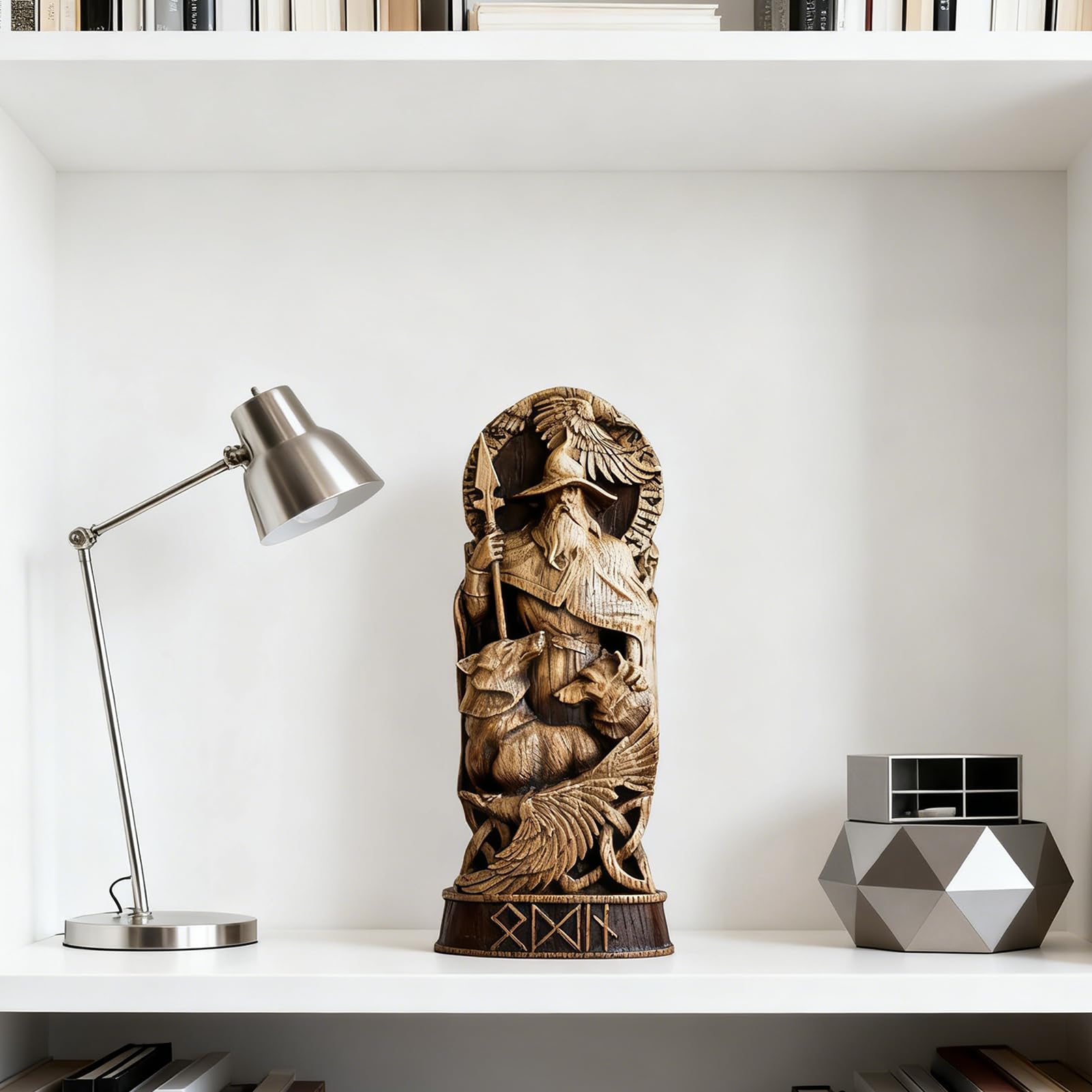 Nordischer Gott Harz Statue, Harz Griechischer Gott Skulptur,22 X 9 cm Nordische Götter Wikinger Deko Statue, für Zuhause Weinschrank Regal Bücherregal (Odin)