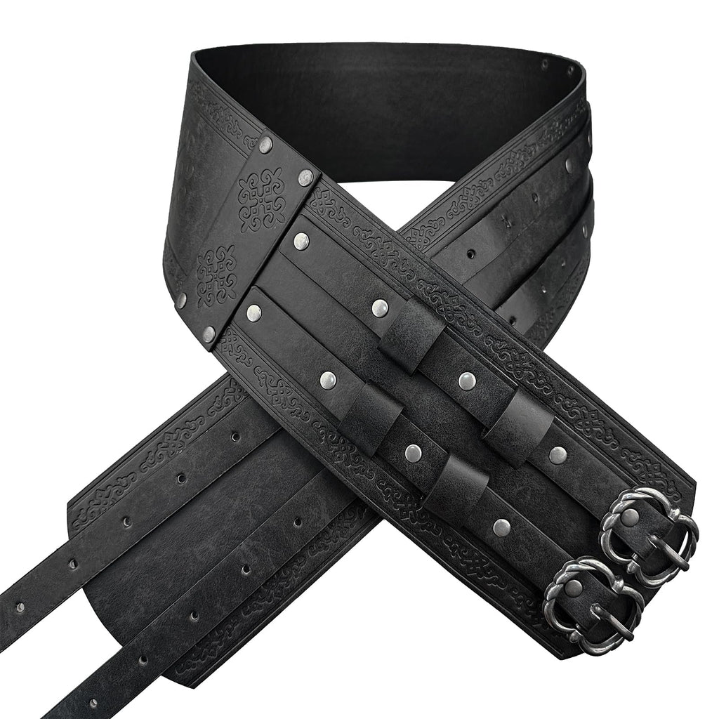 HiiFeuer Wikinger breiter Gürtel, mittelalterlicher Kunstleder Rüstungsgürtel Ritter Korsett Gürtel, LARP Halloween Kostüm