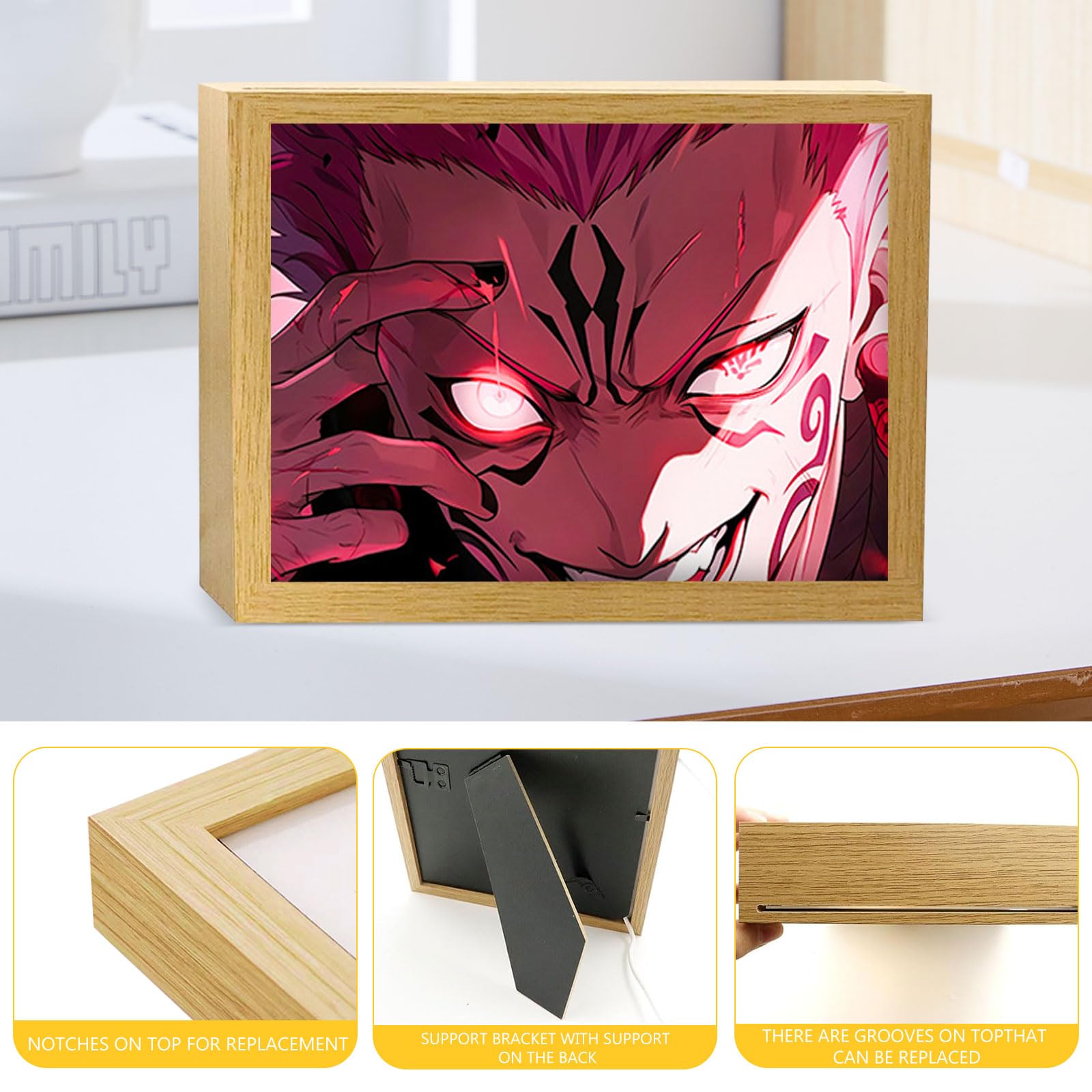Bocguy Japanischer Anime Juju inspirierte beleuchtete Gemälde, LED Wandkunst Dekor,Jujutsu Kaisen Manga, LED Desktop-Rahmen für Heimdekoration,Kreatives Schlafzimmer und Geschenk