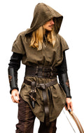 Leonardo Carbone® Herren Tunika Waldläufer Arais | Mit Kapuze | V-Ausschnitt | Karneval, Halloween, Cosplay, LARP, Mittelalter, Kostüm, Gewandung, Kleidung | 100% Baumwolle