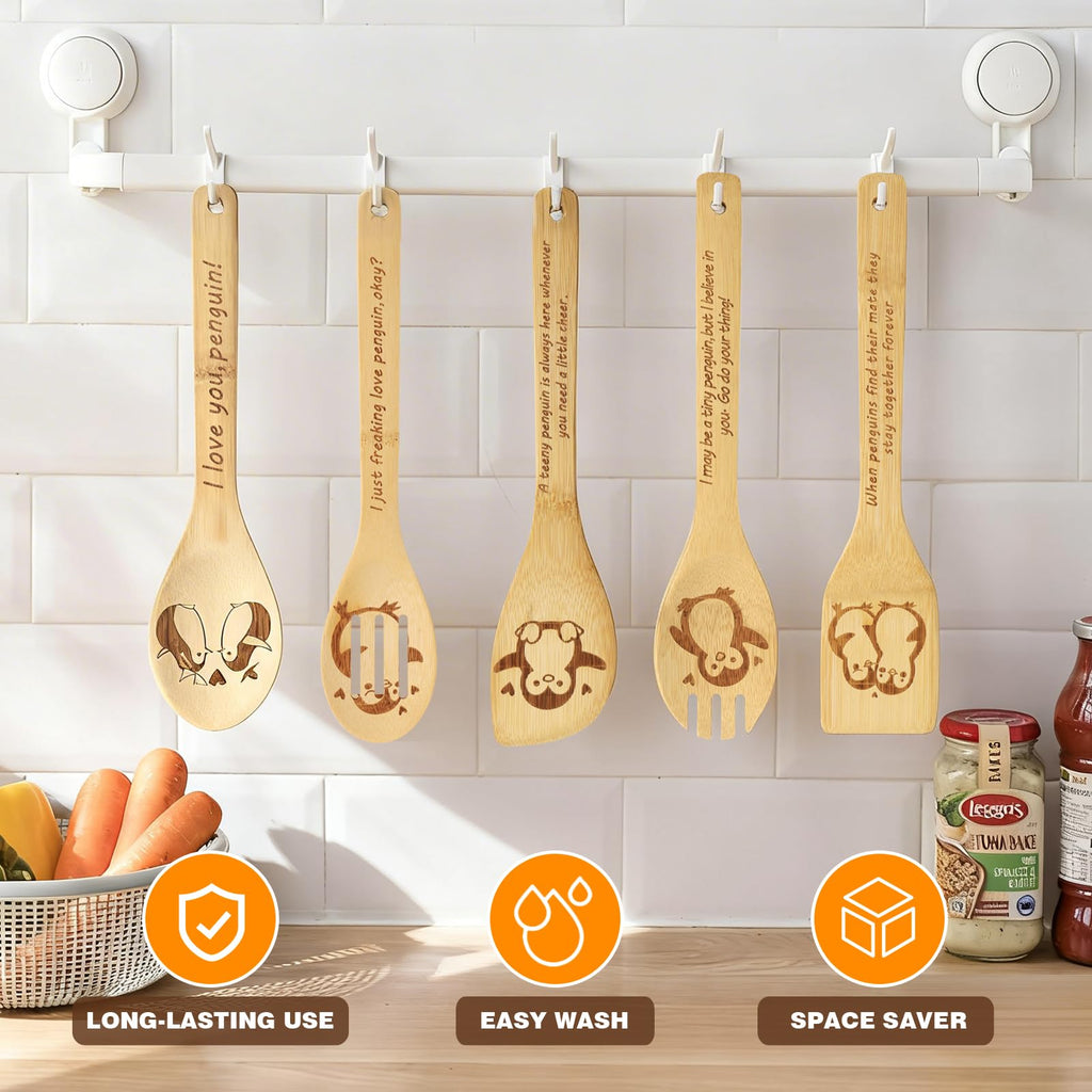Gravierte Holzlöffel-Set mit 5 – Lustige Harry Geschenke Kochlöffel, Küchenutensilien zum Kochen, Einweihungsgeschenk, Harry Weihnachten Geschenke für Frauen oder Männer (Küche/Deko)