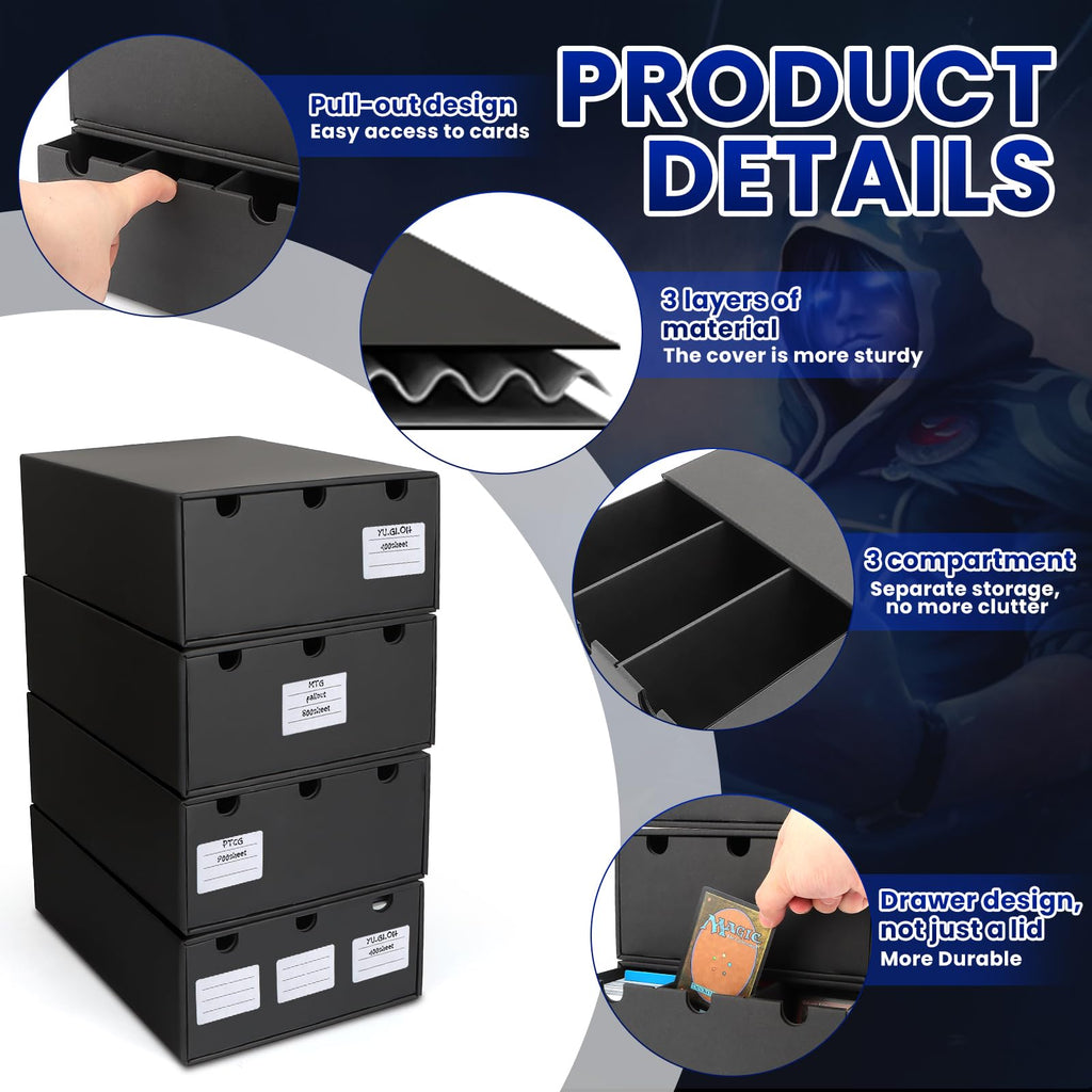AOBOPLE Karten Box für 12000+ Trading Card,Sammelkarten-Aufbewahrungsbox mit 48 Kartenteiler,Etiketten Klebeband und Schubladen,Sammelkarten Box Trading Card Box für TCG,MTG,PTCG,Sports Karten