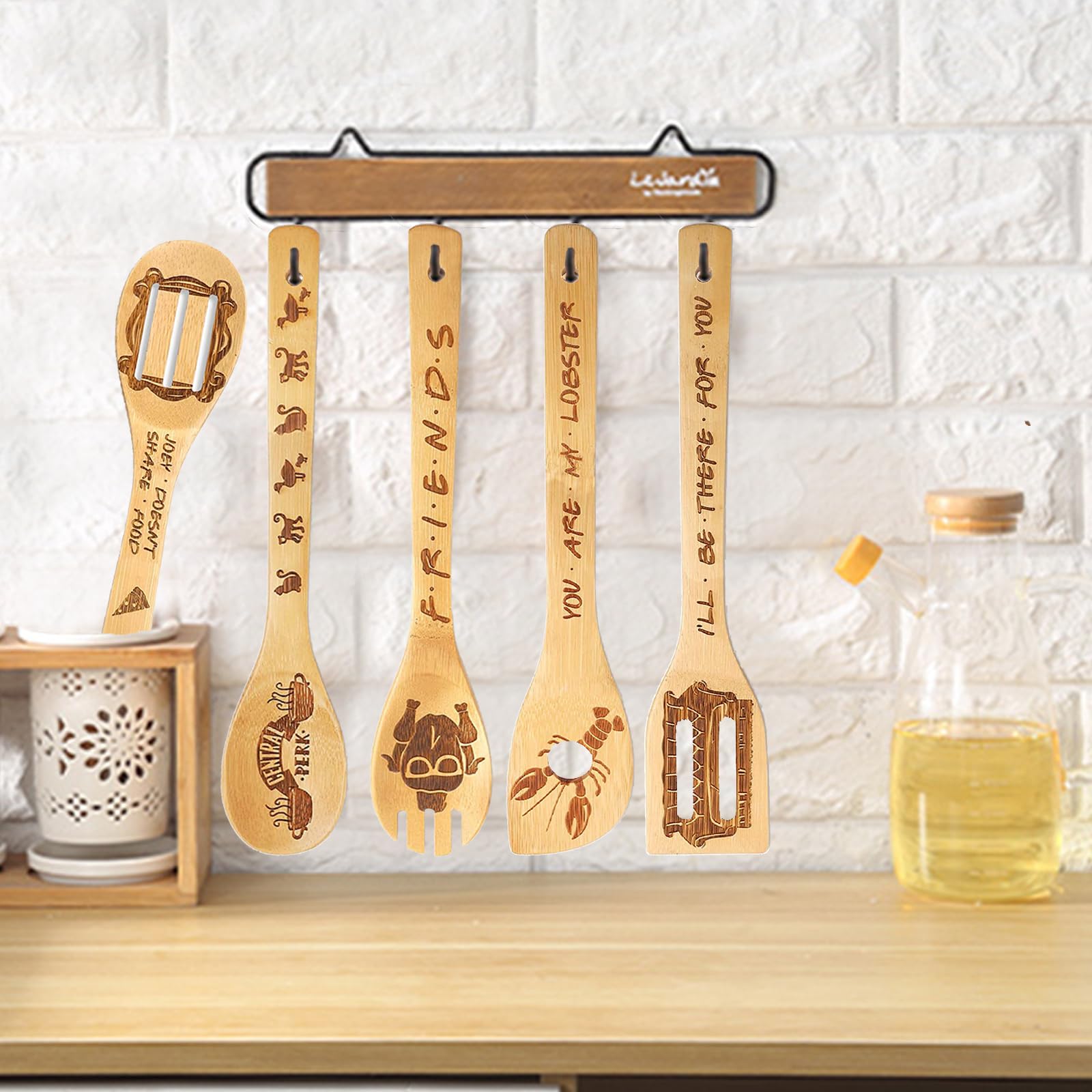 Gravierte Holzlöffel-Set mit 5 – Lustige Harry Geschenke Kochlöffel, Küchenutensilien zum Kochen, Einweihungsgeschenk, Harry Weihnachten Geschenke für Frauen oder Männer (Küche/Deko)