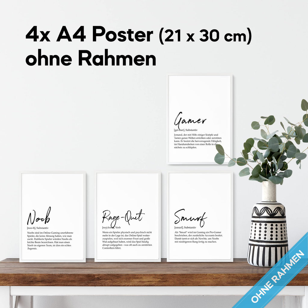 mojoliving Gaming Zimmer Deko Bilder | Poster Wand für Gamer Jugendzimmer | Set mit Neon Sign Motive | Coole Geschenke für Gamer | Zocker Bilder Wand | Neon Wandbild