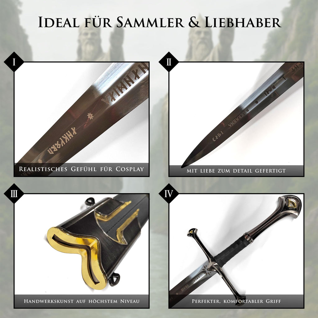 Der Herr der Ringe - LOTR Schwert, Filmschwert, echt, aus Stahl, Der Hobbit, Zauberer Merch, Aragorn Sword, Deko für Sammler und als Geschenk