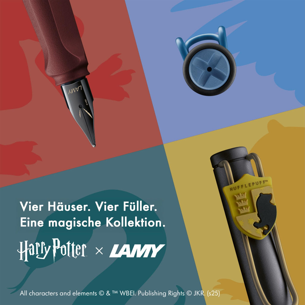 Lamy safari Harry Potter Gryffindor™ Füller – Special Edition Füllhalter mit Wappen des Hauses - Stahlfeder in Strichbreite M – mit ergonomischen Griff – inkl. Tintenpatrone T10 blau – Rechtshänder