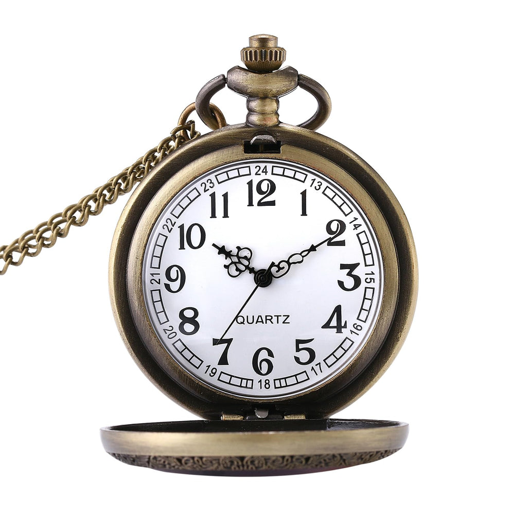 JewelryWe Taschenuhr Herren Damen Vintage: Retro Analog Quarz Kettenuhr Uhr Umhängeuhr mit Halskette Kette Pocket Watch Bronze Unisex Geschenk