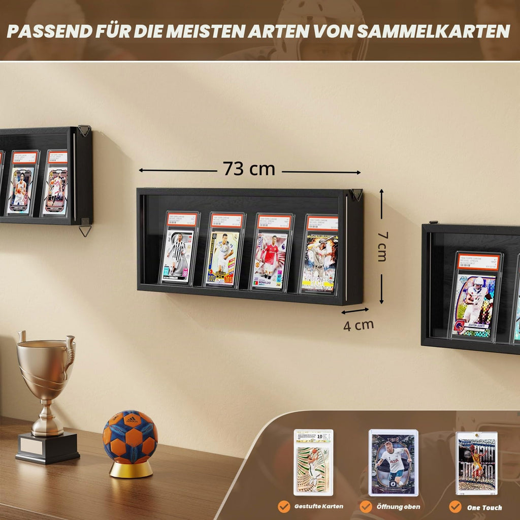Sammelkarten Display Rahmen Wandmontage, 1er Pack Holz Sportkarten-Vitrine mit Transparent HD, Kartenrahmen Display für Sportkarten & Sammelkarten (Schwarz)
