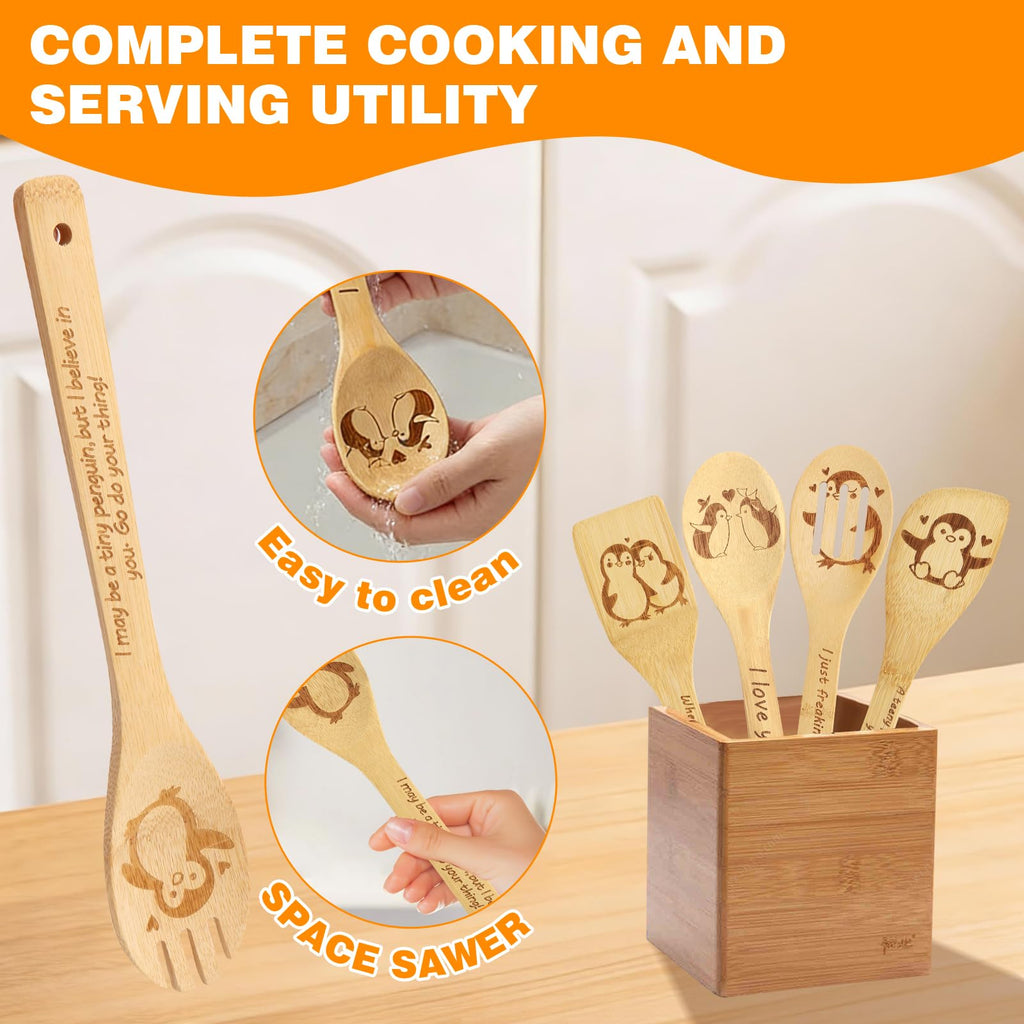 Gravierte Holzlöffel-Set mit 5 – Lustige Harry Geschenke Kochlöffel, Küchenutensilien zum Kochen, Einweihungsgeschenk, Harry Weihnachten Geschenke für Frauen oder Männer (Küche/Deko)