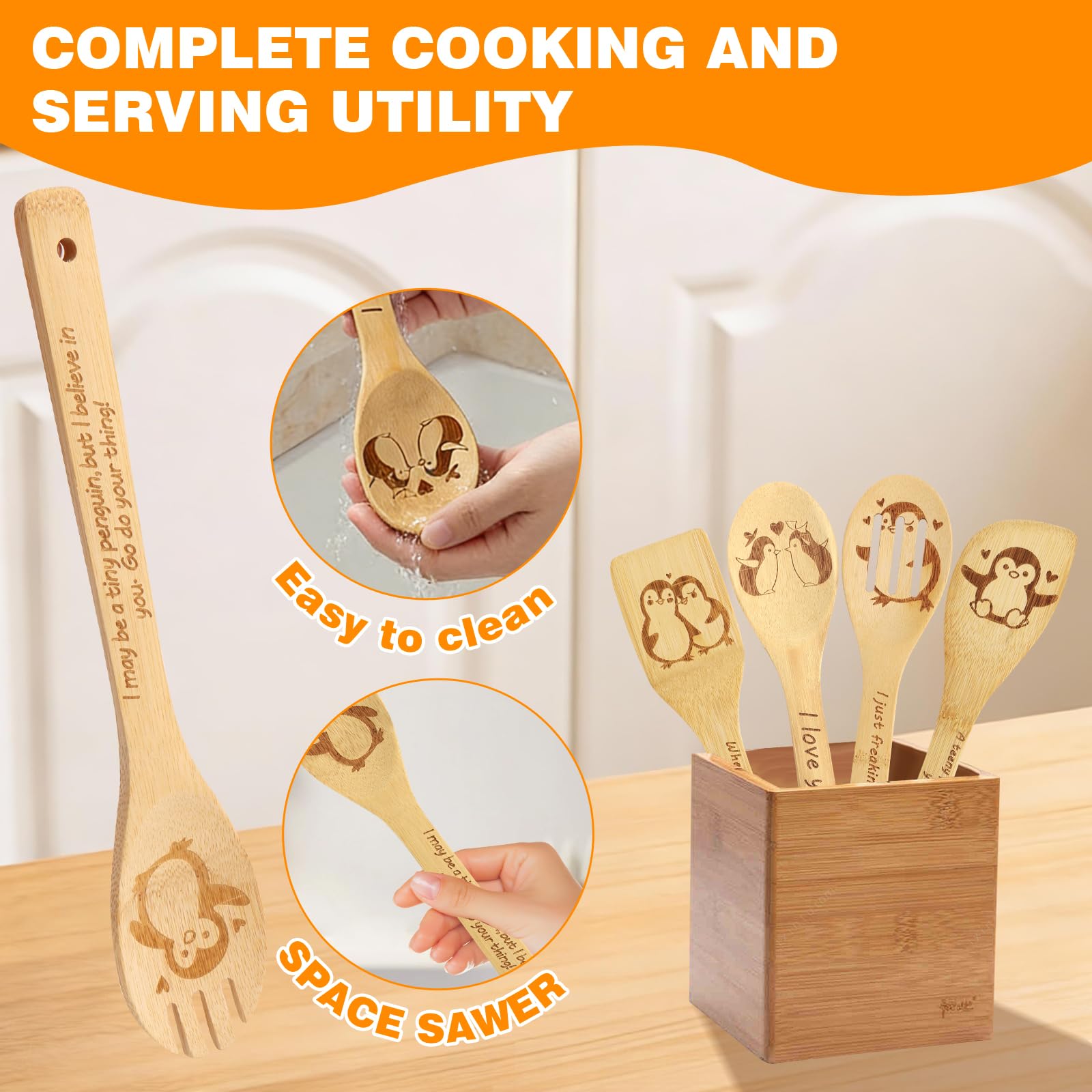 Gravierte Holzlöffel-Set mit 5 – Lustige Harry Geschenke Kochlöffel, Küchenutensilien zum Kochen, Einweihungsgeschenk, Harry Weihnachten Geschenke für Frauen oder Männer (Küche/Deko)