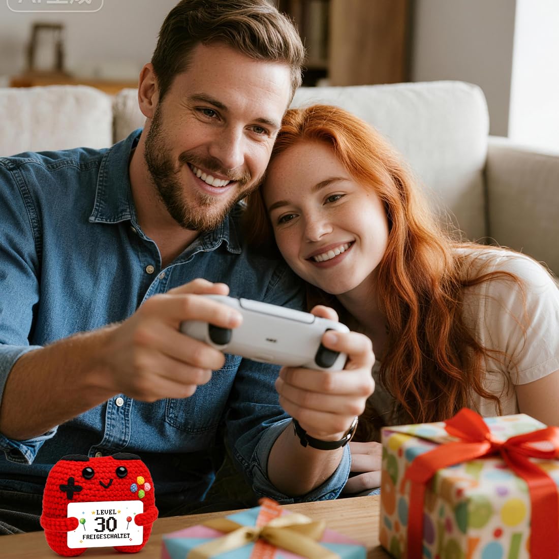 HUKUMA Gehäkelter Gamecontroller, EIN Gamer altert Nicht er levelt, Geschenk zum Geburtstag für Zocker, Pocket Hug Positive Plüsch,Lustige Kleines Geburtstagsgeschenk für Jungen, Nerds und Mädchen