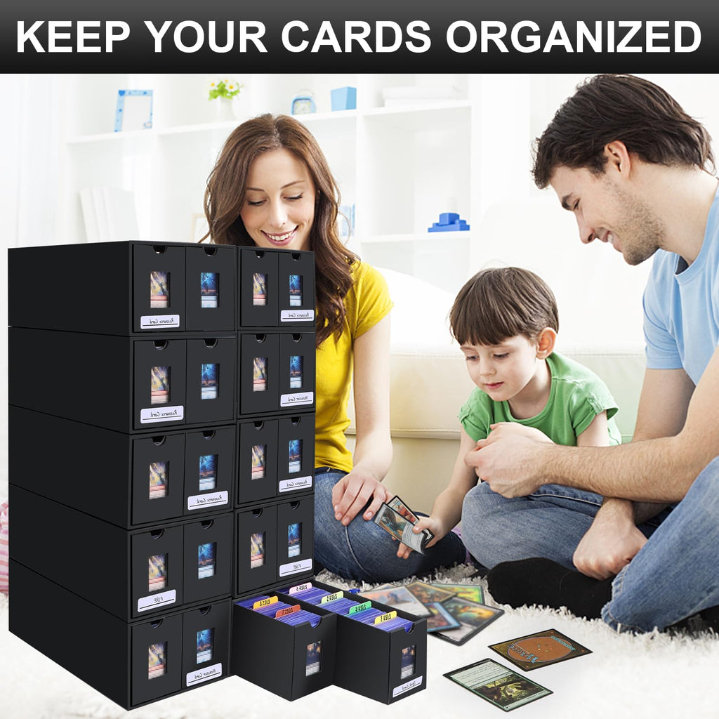 AOBOPLE Karten Box für 12000+ Trading Card,Sammelkarten-Aufbewahrungsbox mit 48 Kartenteiler,Etiketten Klebeband und Schubladen,Sammelkarten Box Trading Card Box für TCG,MTG,PTCG,Sports Karten