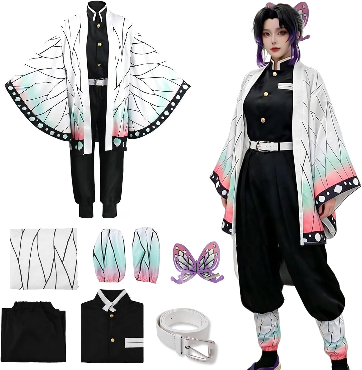 Bocguy Anime Cosplay, Giyuu/Shinobu/Mitsuri/Muichirou/Tanjiro/Nezuko/Zenitsu Anime Kostüm Erwachsene, Animecharakter Kimono Uniform für Karneval Halloween Cosplayparty AnimeConventions