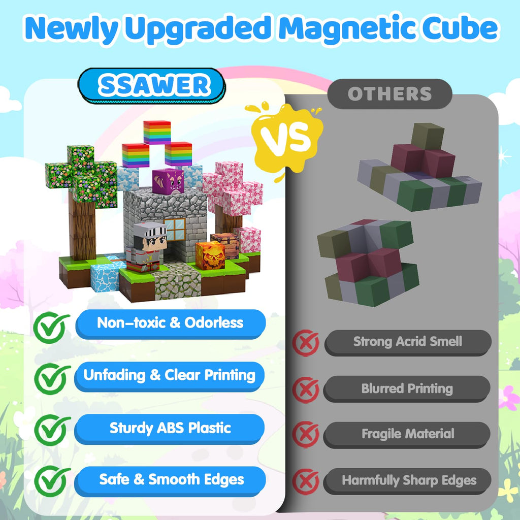 Magnetische Bausteine Bauspielzeug 100 Pcs Magnetbausteine für Kinder Montessori Kreative Spielzeug ab 3 4 5 6 7 8 9 10 Jahre Junge und Mädchen Magnetic Blocks Geschenke für Kinder （Wald）