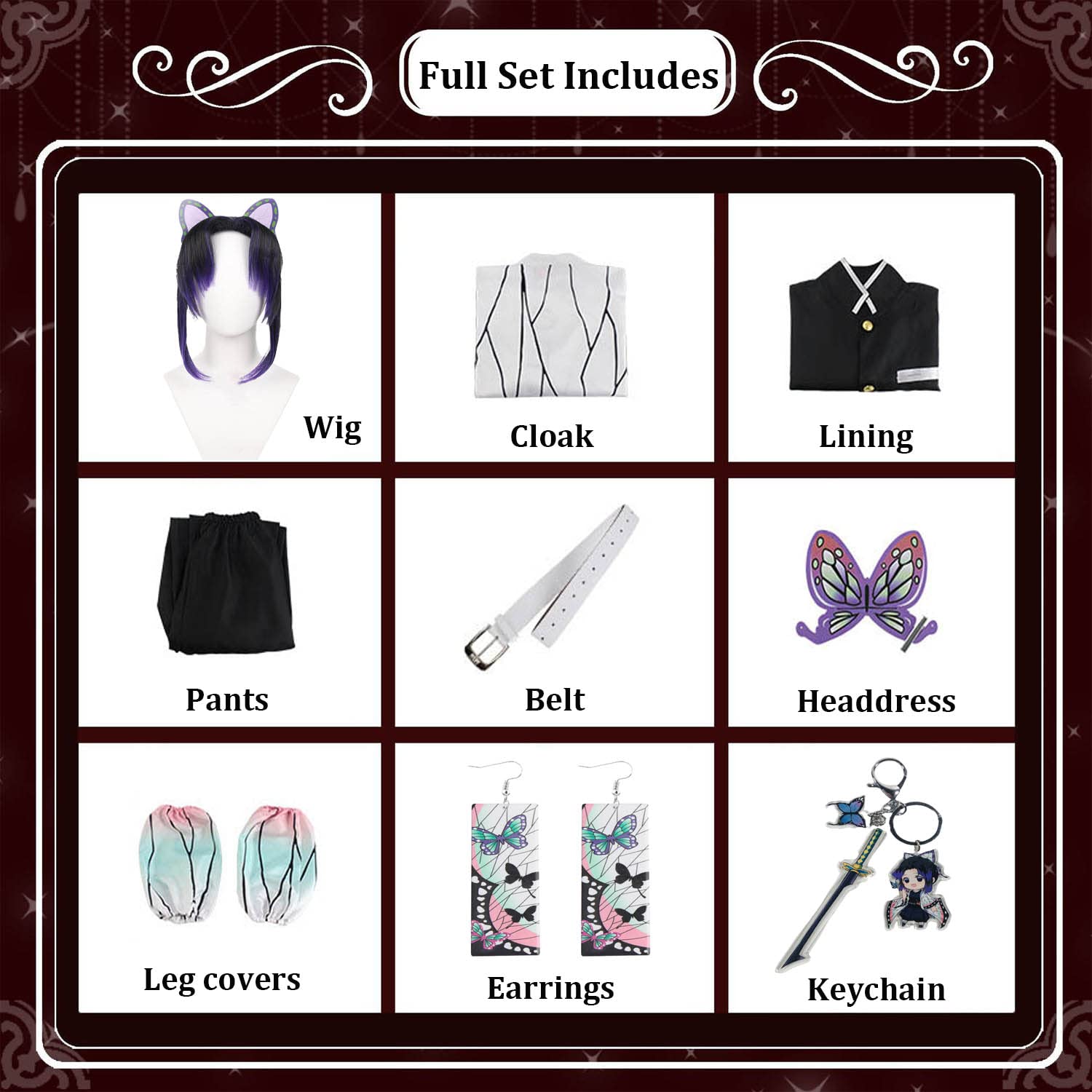 Anime Charakter Kochou Shinobu Cosplay Kostüm Outfit Kanroji Mitsuri Rollenspiel Uniform Komplettes Set Halloween Party Karneval Dress Up Anzug mit Perücke für Frauen