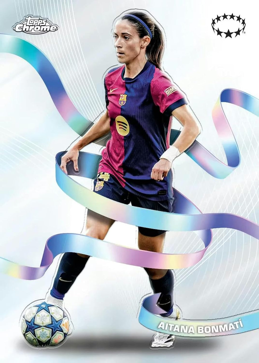 2024/25 Topps Chrome UEFA Damen Champions League Soccer Blaster Sammelkarte 7er-Pack Blaster-Box (3 Mini-Diamant-Refraktor-Parallelen pro Box)