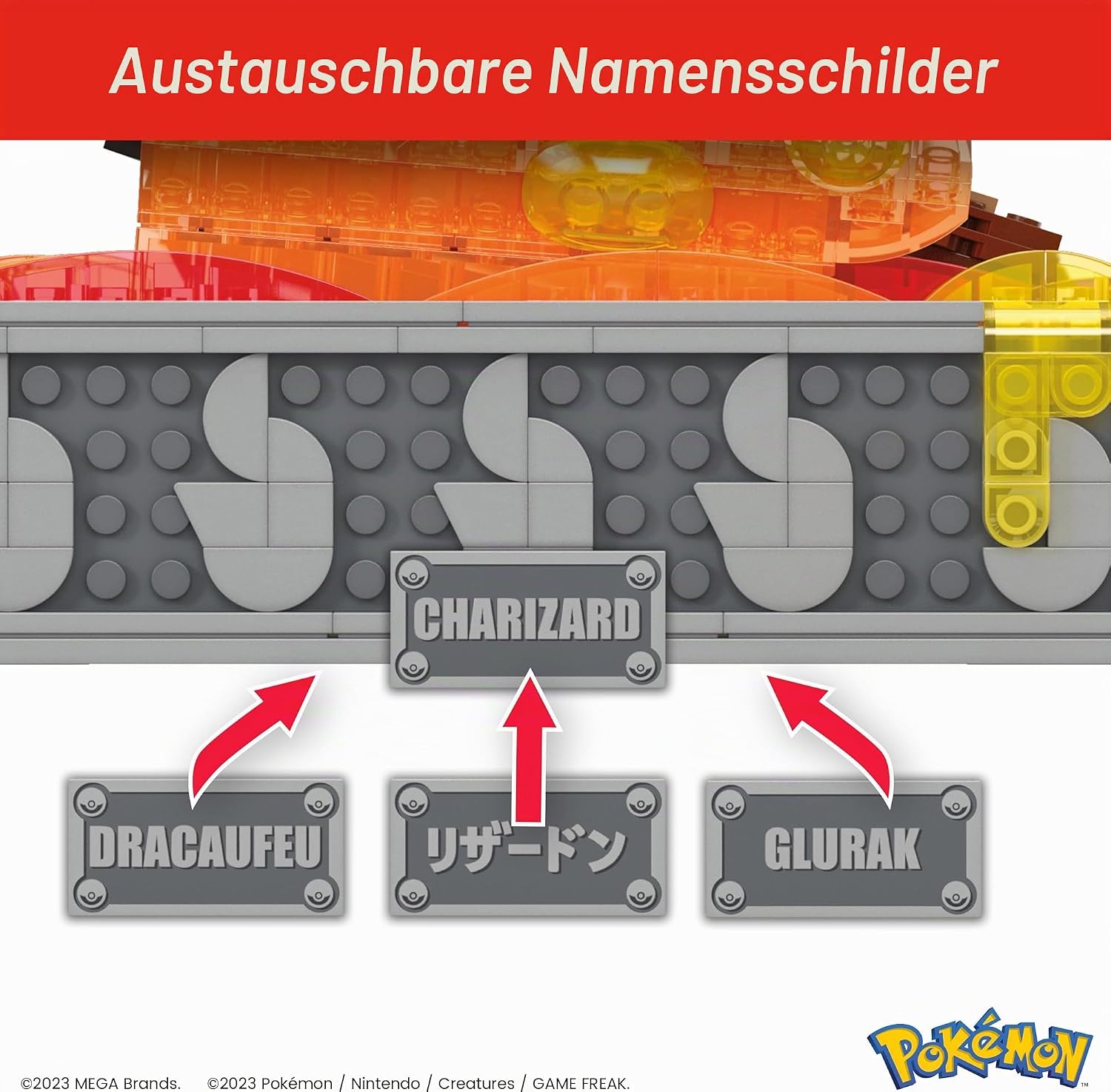 Mega Pokémon Glurak Actionfigur, 1664 Teile, zusammenbaubares, bewegliches Figur, Bauspielzeug, ca. 28 cm groß, ab 12 Jahre Sammelfigut, HMW05