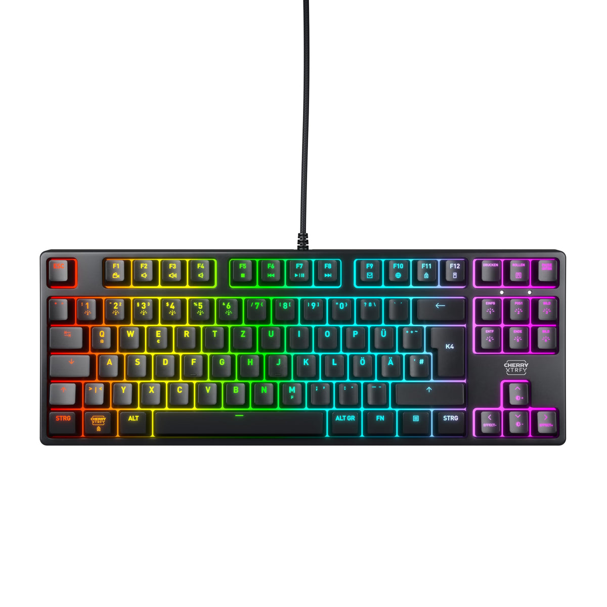 CHERRY XTRFY K4V2 TKL, Kabelgebundene Gaming-Tastatur ohne Nummernblock, Deutsches Layout (QWERTZ), RGB-Beleuchtung, Mechanische MX2A RED Switches, Weiß