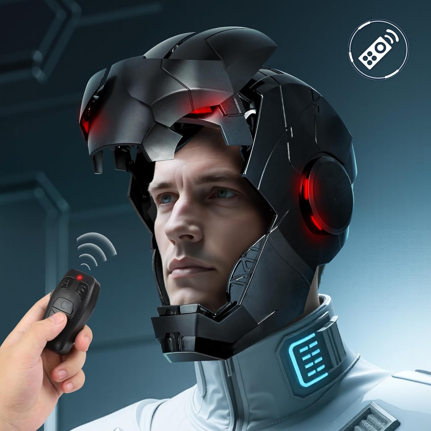Iron Hero MK 5 Black Edition Sammlerhelm für Herren 1:1 mit Stimme, Touch und Fernbedienung, LED-Augen und realistischen Soundeffekten, Cosplay-Geschenk und Display für Erwachsene und Jugendliche