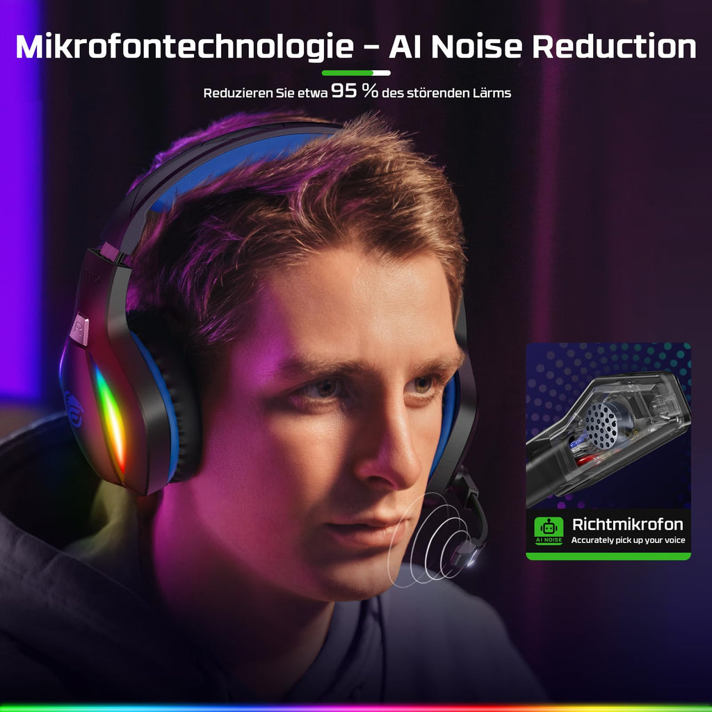 Fachixy Wireless Gaming Headset mit Mikrofon für PS5, PS4, PC, Mac, Switch