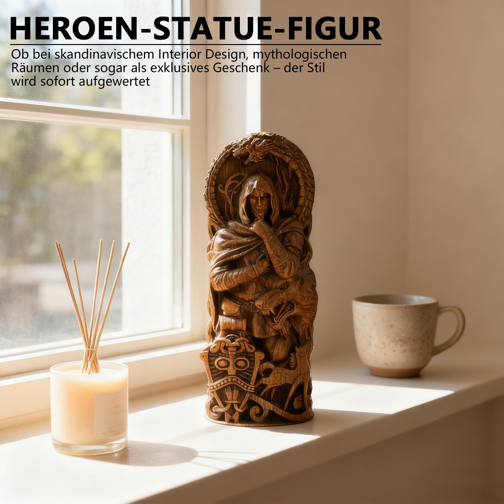 Nordischer Gott Harz Statue, Harz Griechischer Gott Skulptur,22 X 9 cm Nordische Götter Wikinger Deko Statue, für Zuhause Weinschrank Regal Bücherregal (Odin)