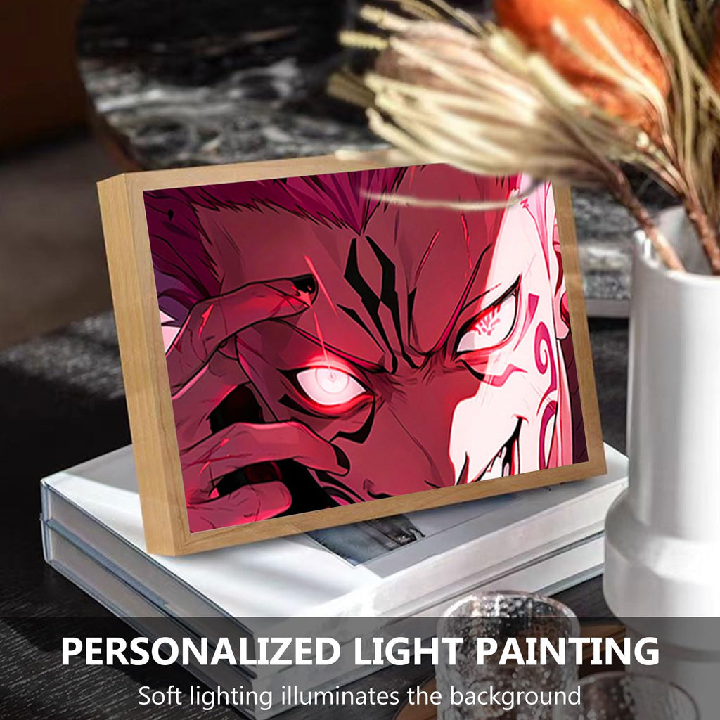 Bocguy Japanischer Anime Juju inspirierte beleuchtete Gemälde, LED Wandkunst Dekor,Jujutsu Kaisen Manga, LED Desktop-Rahmen für Heimdekoration,Kreatives Schlafzimmer und Geschenk