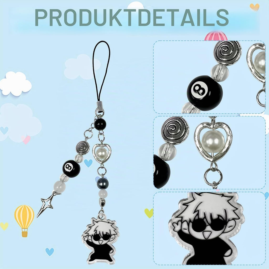 Jujjutsu Kaiisen Schlüsselanhänger, 2 Stück Gojo Satoru Schlüssel Anhänger | Keychain, Schlüsselbund, Anime Merch Accessoire für Schlüssel und Taschen, Schwarz-Weiß mit Sternanhänger
