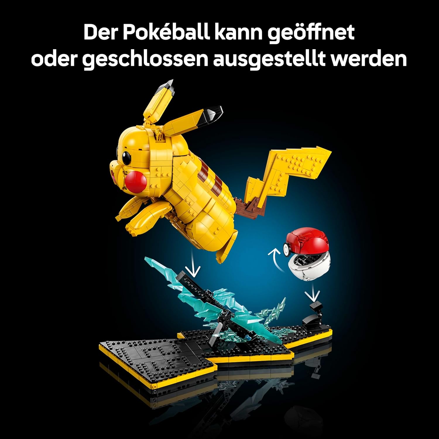 LEGO Pokémon Pikachu und Pokéball - Bauset für Erwachsene - Modellbau mit beweglicher Anime Figur und dynamischem Ständer - DIY Deko für Zimmer oder Schreibtisch - Geschenk für Gaming Fans - 72152