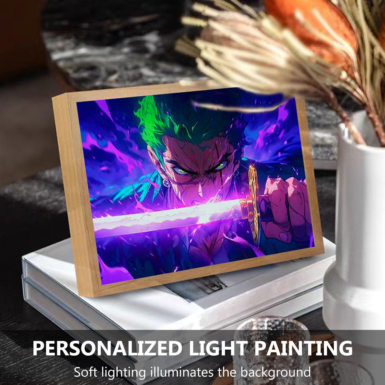 Bocguy Japanischer Anime Juju inspirierte beleuchtete Gemälde, LED Wandkunst Dekor,Jujutsu Kaisen Manga, LED Desktop-Rahmen für Heimdekoration,Kreatives Schlafzimmer und Geschenk
