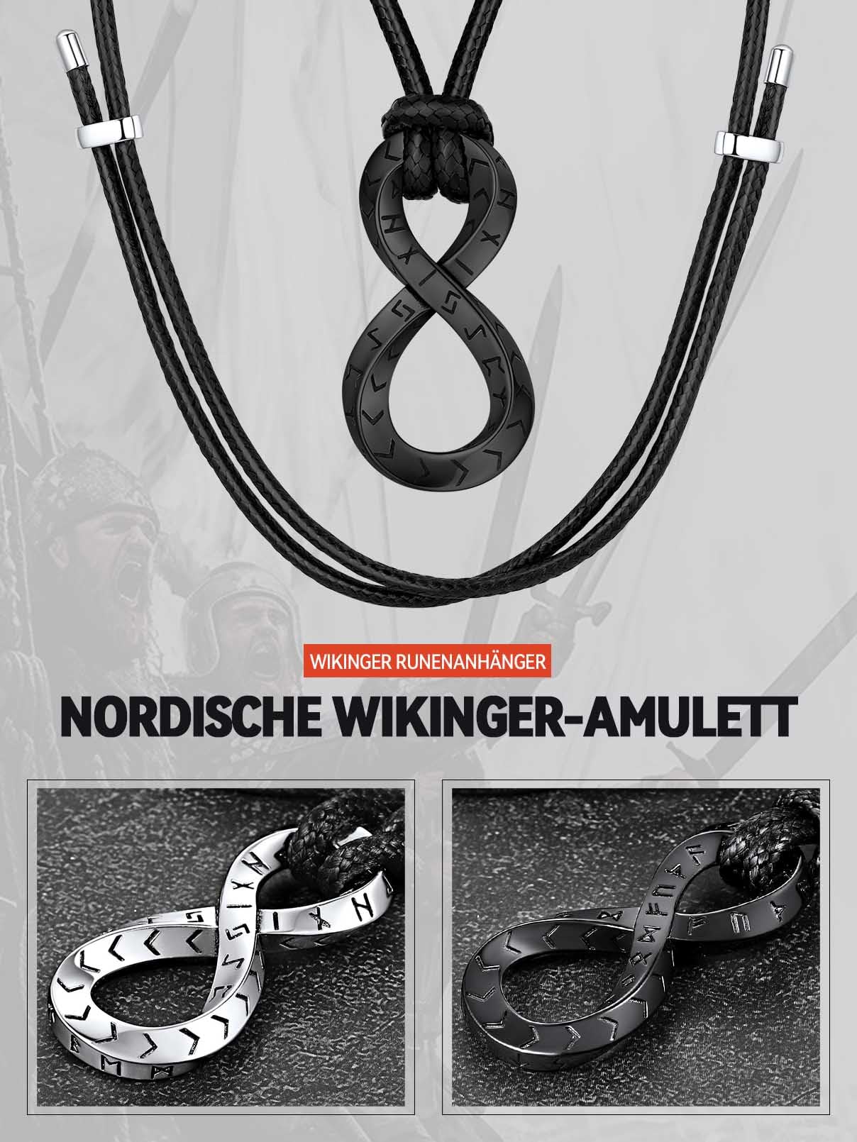 FaithHeart Lederkette Herren Damen Leder Halskette Männer Kette mit Runen Anhänger Edelstahl Lederband mit Mobius Rund/Dreieck/Unendlichkeit Kunstleder Lederhalsband verstellbar Wikinger Schmuck