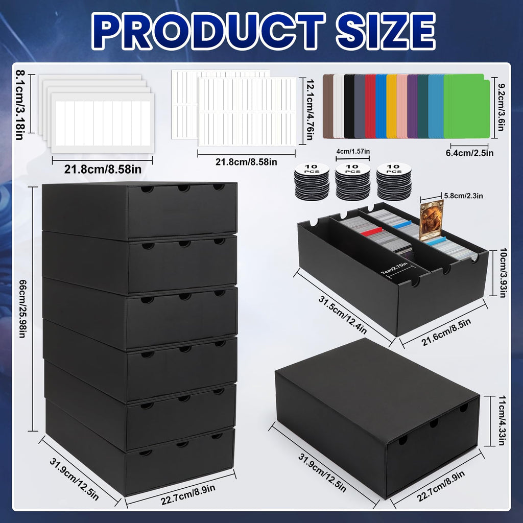 AOBOPLE Karten Box für 12000+ Trading Card,Sammelkarten-Aufbewahrungsbox mit 48 Kartenteiler,Etiketten Klebeband und Schubladen,Sammelkarten Box Trading Card Box für TCG,MTG,PTCG,Sports Karten