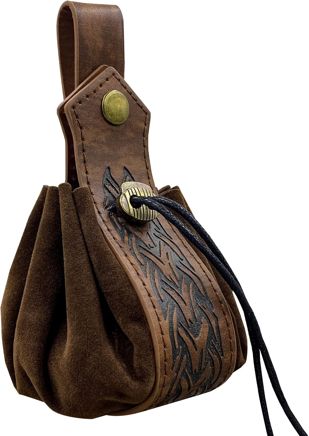HiiFeuer Mittelalterliche Kunstledertasche mit Kordelzug, Retro, nordische Geldbörse, Vintage-Gürteltasche, Würfeltasche für LARP Ren Faire