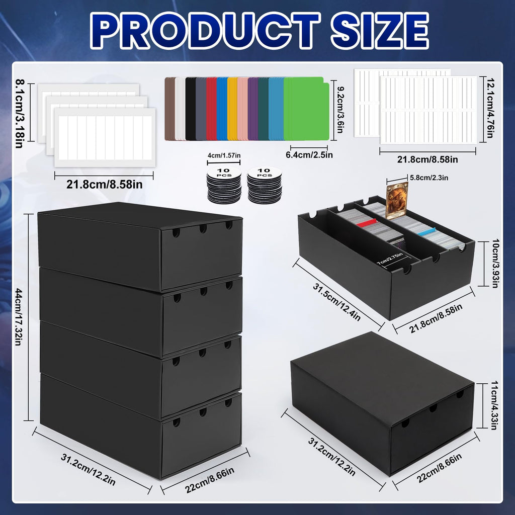 AOBOPLE Karten Box für 12000+ Trading Card,Sammelkarten-Aufbewahrungsbox mit 48 Kartenteiler,Etiketten Klebeband und Schubladen,Sammelkarten Box Trading Card Box für TCG,MTG,PTCG,Sports Karten