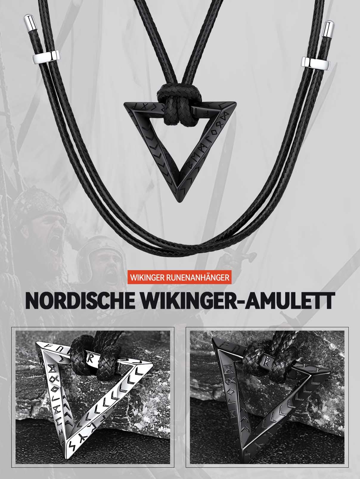 FaithHeart Lederkette Herren Damen Leder Halskette Männer Kette mit Runen Anhänger Edelstahl Lederband mit Mobius Rund/Dreieck/Unendlichkeit Kunstleder Lederhalsband verstellbar Wikinger Schmuck