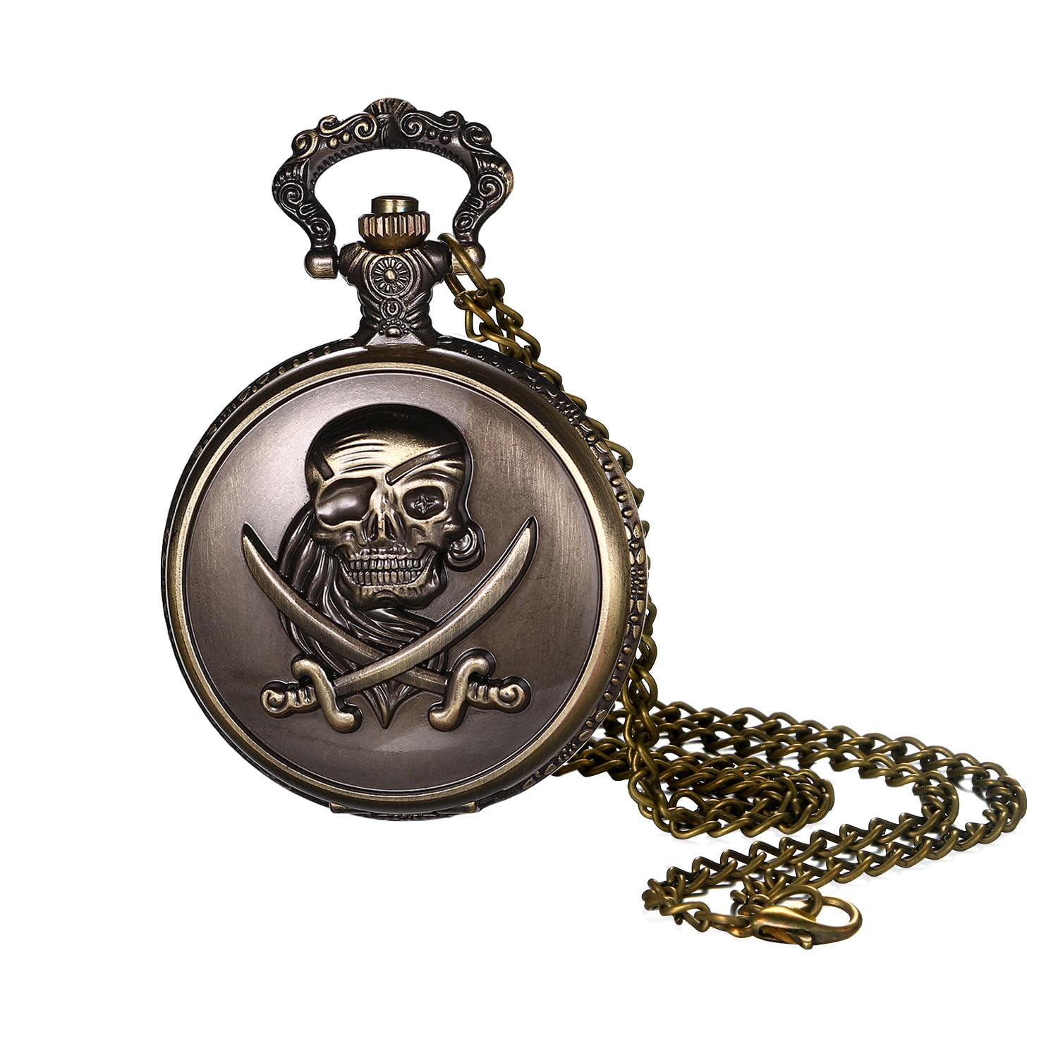 JewelryWe Taschenuhr Herren Damen Vintage: Retro Analog Quarz Kettenuhr Uhr Umhängeuhr mit Halskette Kette Pocket Watch Bronze Unisex Geschenk