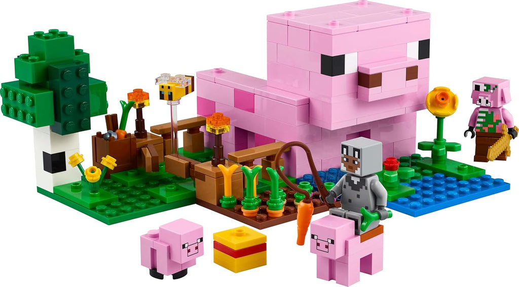 LEGO Minecraft Das Babyschwein-Haus - Interaktives Spielzeug mit Einer Helden Figur, Schwein, Biene, Zombie Piglin - Kinder Gaming Geschenk für Mädchen und Jungen ab 7 Jahren - 21268