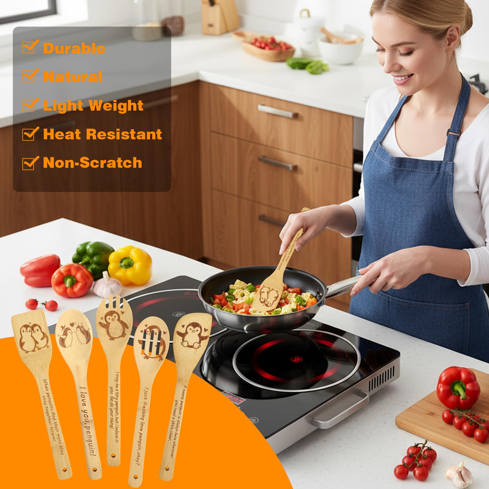 Gravierte Holzlöffel-Set mit 5 – Lustige Harry Geschenke Kochlöffel, Küchenutensilien zum Kochen, Einweihungsgeschenk, Harry Weihnachten Geschenke für Frauen oder Männer (Küche/Deko)