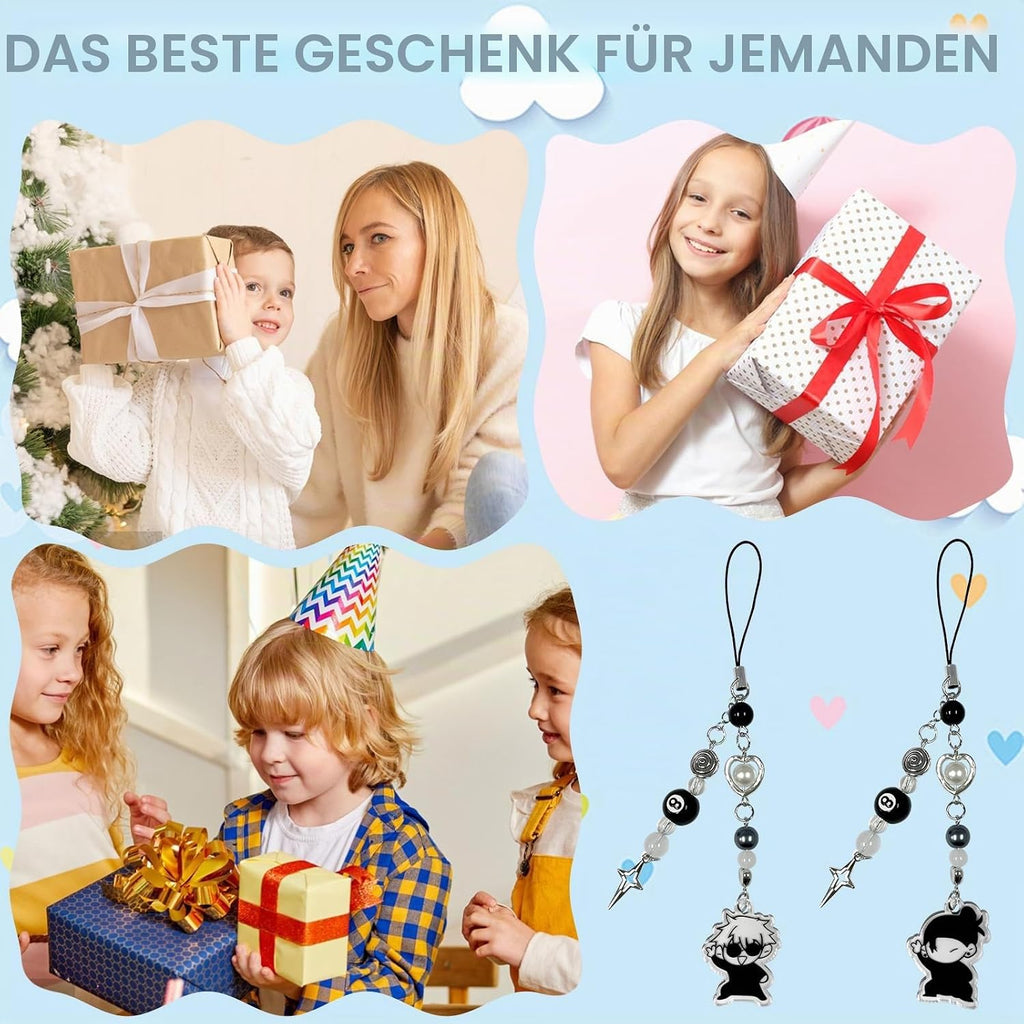 Jujjutsu Kaiisen Schlüsselanhänger, 2 Stück Gojo Satoru Schlüssel Anhänger | Keychain, Schlüsselbund, Anime Merch Accessoire für Schlüssel und Taschen, Schwarz-Weiß mit Sternanhänger
