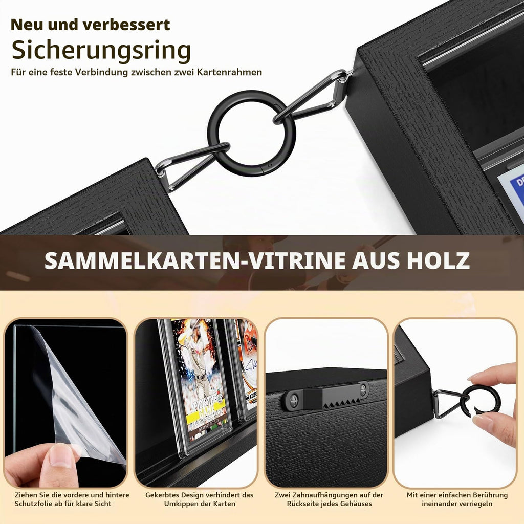 Sammelkarten Display Rahmen Wandmontage, 1er Pack Holz Sportkarten-Vitrine mit Transparent HD, Kartenrahmen Display für Sportkarten & Sammelkarten (Schwarz)
