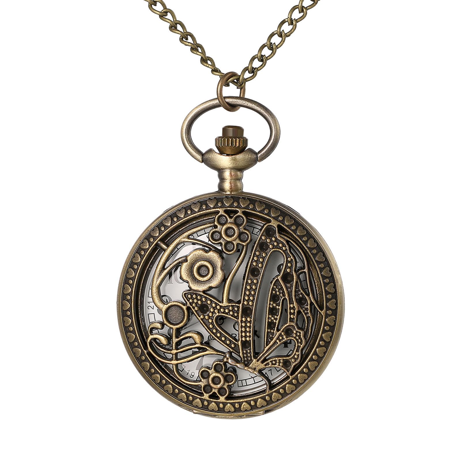 JewelryWe Taschenuhr Herren Damen Vintage: Retro Analog Quarz Kettenuhr Uhr Umhängeuhr mit Halskette Kette Pocket Watch Bronze Unisex Geschenk