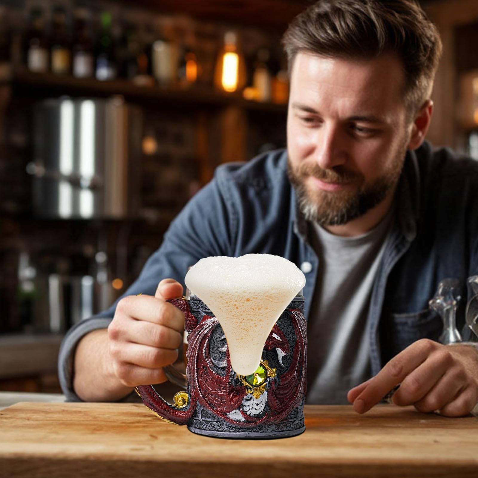 ZONSUSE Mittelalter Drache Kelch, Gotischer Drachen Kelch, Flugsaurier Edelstahl Weinkelch, Roter Drache auf Kreuzsockel, Magischer Dragon Goblet,Idee Geschenk für Fantasy Fans 200ml (Rot Goblet)