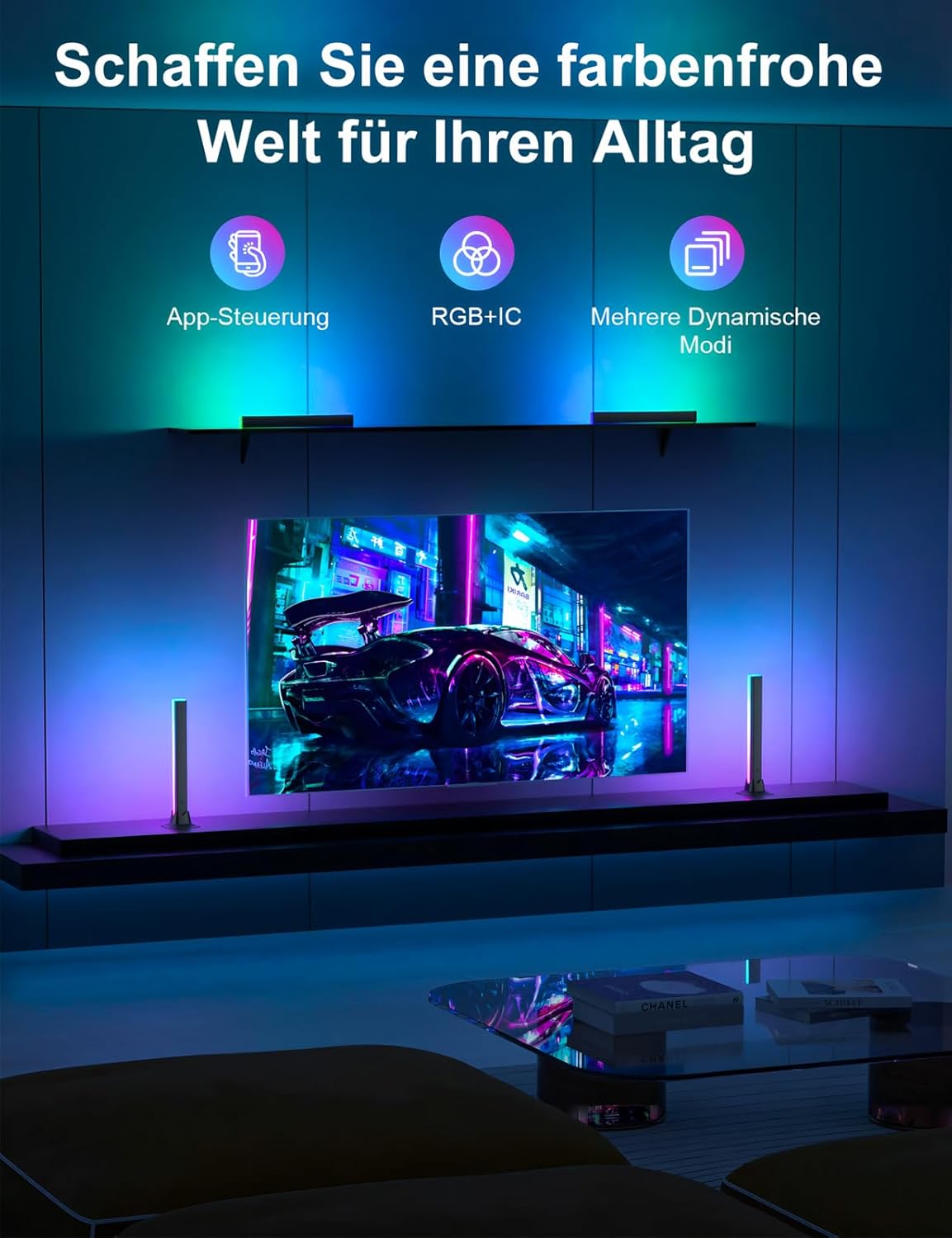 LED Lightbar, RGB IC Lampe 32 CM, Gaming Beleuchtung, Gaming Setup Deko, Musik Sync und Timing Funktion, APP und Fernbedienung, Ambient Lampe für Schreibtisch, TV, Monitor, Zimmer, Urlaub
