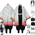 Anime Charakter Kochou Shinobu Cosplay Kostüm Outfit Kanroji Mitsuri Rollenspiel Uniform Komplettes Set Halloween Party Karneval Dress Up Anzug mit Perücke für Frauen