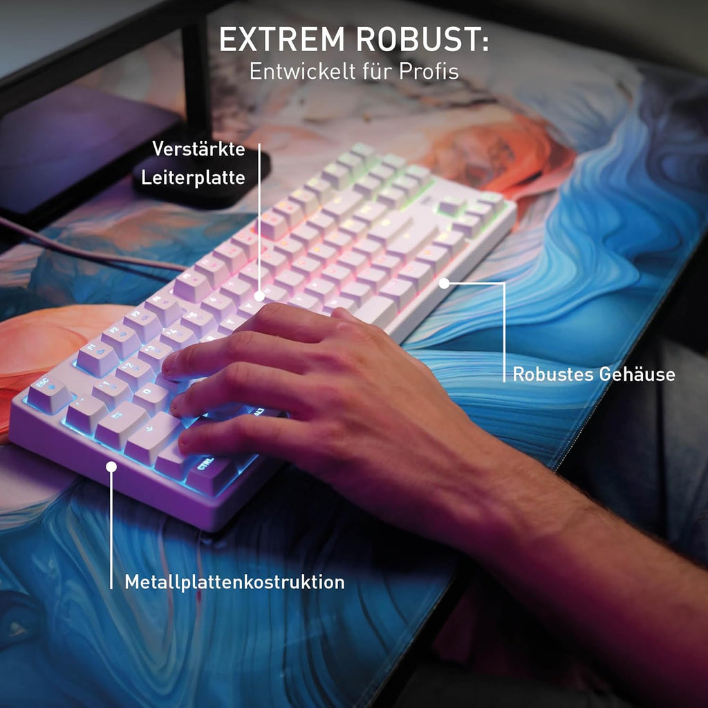 CHERRY XTRFY K4V2 TKL, Kabelgebundene Gaming-Tastatur ohne Nummernblock, Deutsches Layout (QWERTZ), RGB-Beleuchtung, Mechanische MX2A RED Switches, Weiß