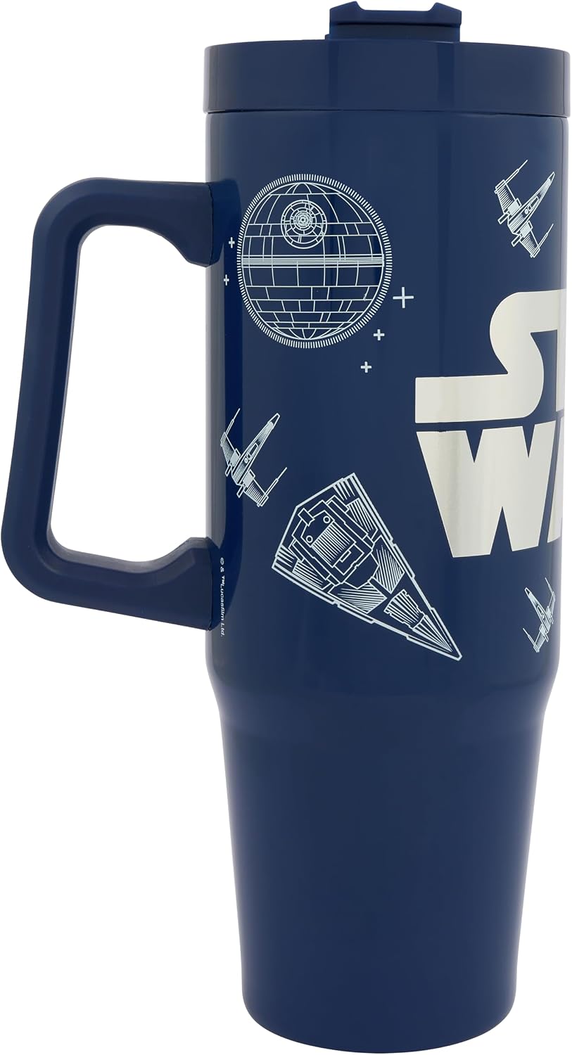 Star Wars Lucas Isolierter Becher mit Strohhalm und Deckel, 900 ml, offizieller Merchandise-Artikel von Polar Gear Vehicles, Reisebecher, doppelwandiger Edelstahlbecher, Isolierbecher