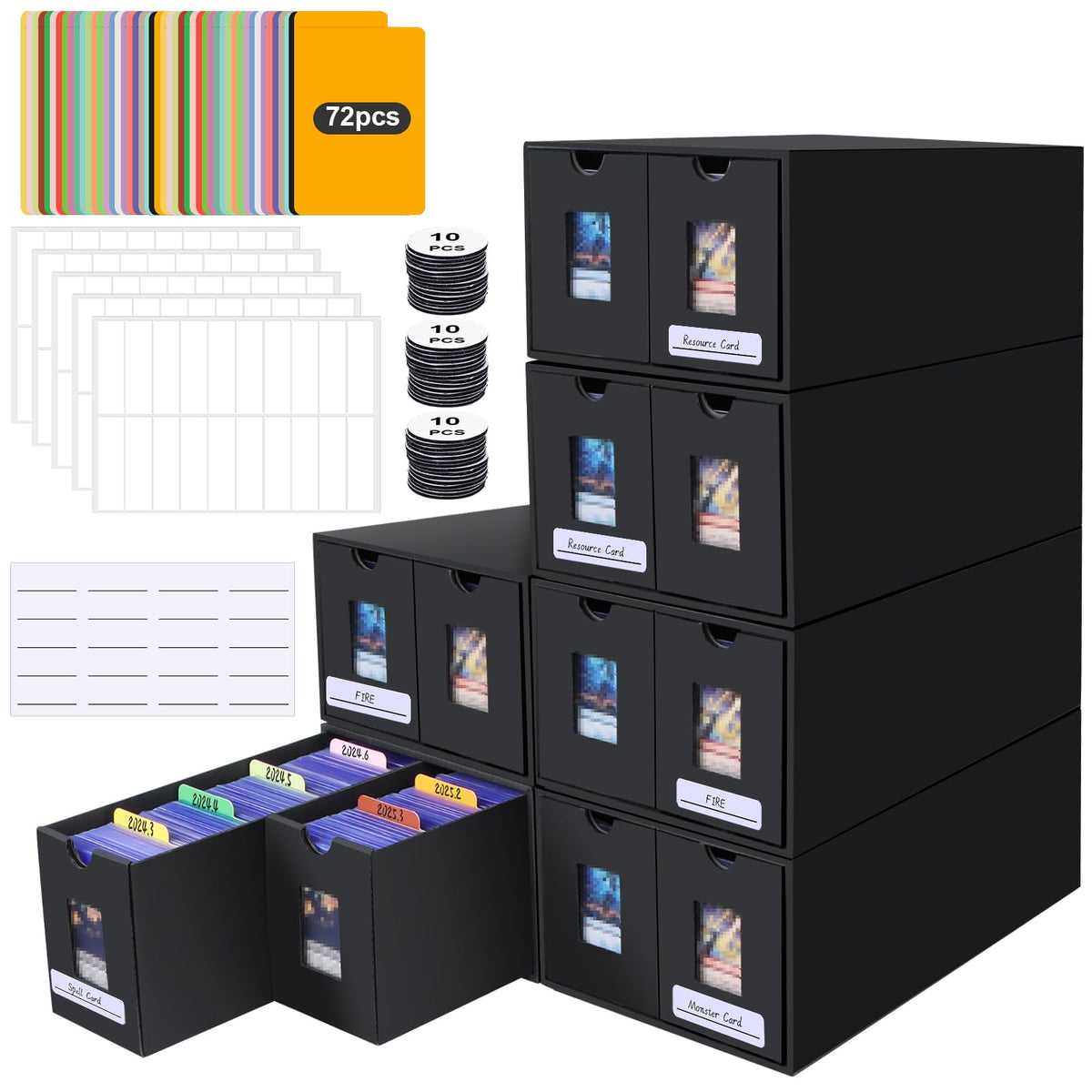 AOBOPLE Karten Box für 12000+ Trading Card,Sammelkarten-Aufbewahrungsbox mit 48 Kartenteiler,Etiketten Klebeband und Schubladen,Sammelkarten Box Trading Card Box für TCG,MTG,PTCG,Sports Karten