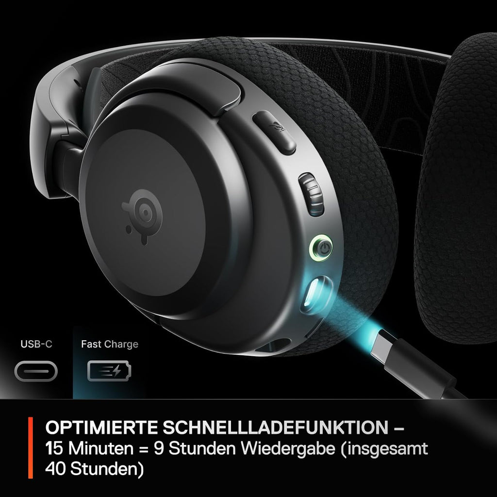 SteelSeries Arctis Nova 3P Wireless - PS5 Headset & PC Gaming Headset – App-Steuerung – 40 Std. Akku – Neodym-Magnet-Treiber – 2,4 GHz/Bluetooth – Abnehmbares Mikrofon – Für PS5, PC, Switch - Schwarz