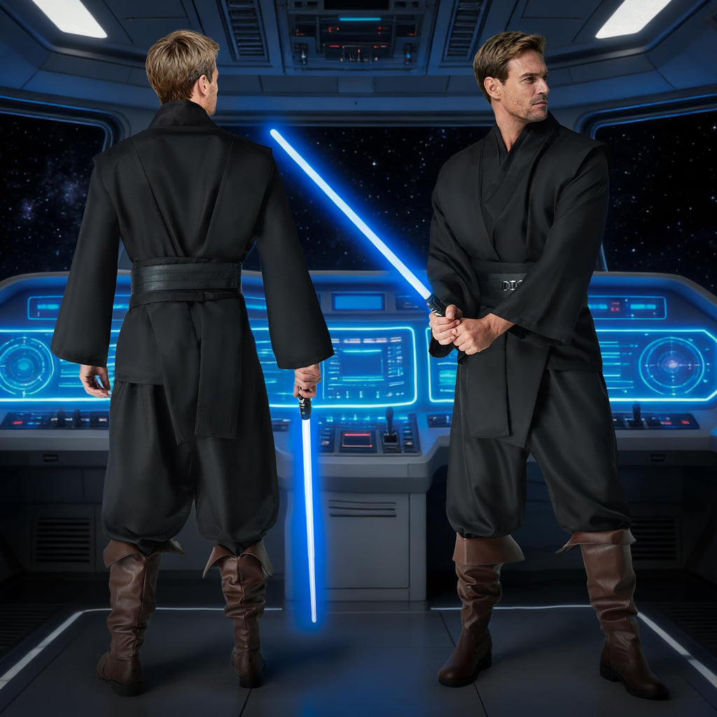 jedi-Kostüm Herren, jedi-Robe Herren Set jedis-Outfit Erwachsene jedis-Kleidung Erwachsene mit Blau Lightsaber, Kapuzenumhang und Mittelalter Tunika für Halloween, Karneval